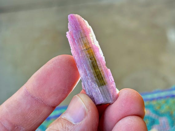 Pink Tourmaline with Green Core from Barra do Salinas, 9g, Unusual Reverse Watermelon Tourmaline, Brazil R950