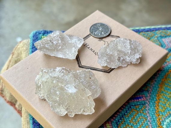 Ice Quartz, All Natural & Hydrothermally Etched, 3 pcs, Trauma Healing and Emotional Integration, Minas Gerais, Brazil T424