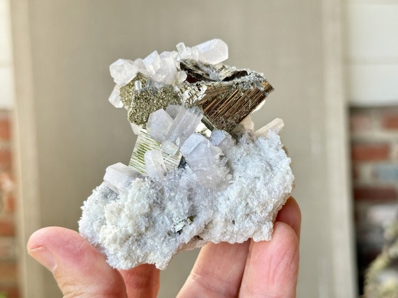 Pyrite with UV Reactive Calcite from Huanzala Mine, 306g, New Rare Find, Highest Quality, Protection and Manifestation, Peru X972