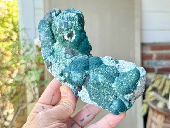 Green Apophyllite with Celadonite Inclusion, Rare Botryoidal Formation, 650g, Old Find, Heart Chakra, Harmony with Nature, India W309