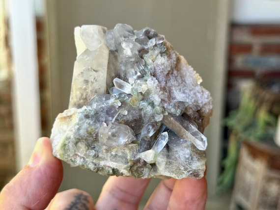 Green Chlorite Phantom Quartz, Self-Standing Cluster, 340g, Nature Spirits, Heart Healer, Minas Gerais, Brazil X844