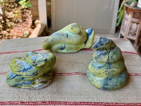 Serpentine Stone Snake Statue, Hand Carved in Peru, Crystal Serpent for Shamanic Altar, Heart Chakra &  Kundalini Energy