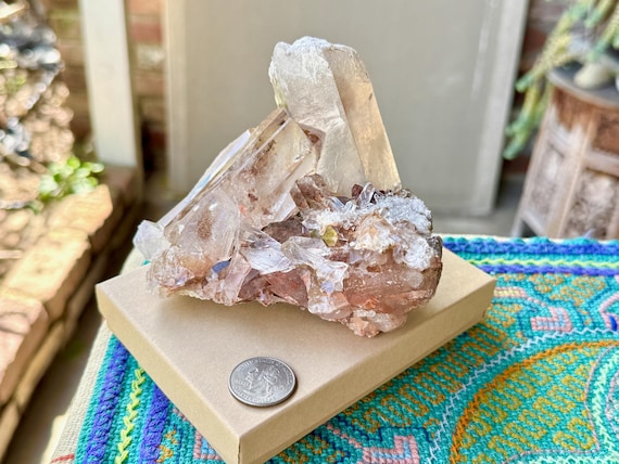 Red Hematite Quartz Cluster, Self-Standing Formation with Growth Interrupted Termination, 825g, Minas Gerais, Brazil X252