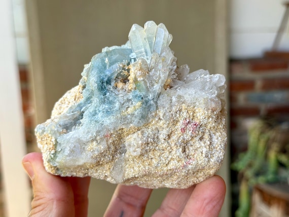 Blue Tourmaline Quartz, Self-Standing, 528g, Old Stock, Channeling & Mediumship, Jenipapo, Minas Gerais, Brazil W749