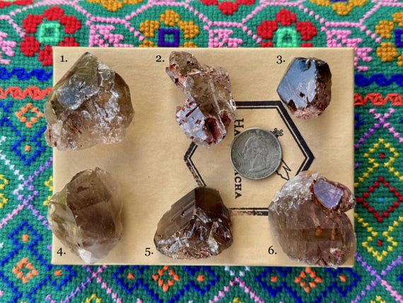 Smoky Quartz with Red Epidote, Choose ONE of Six, Growth Interference Quartz, Minas Gerais, Brazil A462
