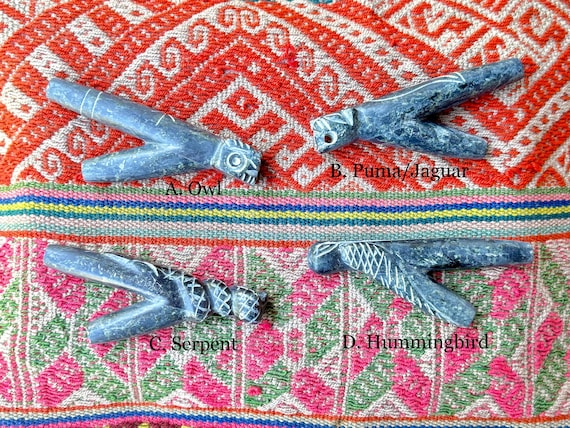 Serpentine Stone Kuripe, Your Choice of Owl, Puma/Jaguar, Serpent or Hummingbird, Traditional Shamanic Applicator Pipe, Handmade in Peru