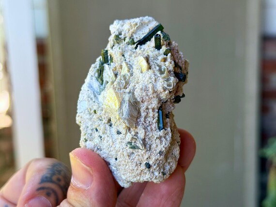 Feldspar & Green Tourmaline, Unicorn Stone, Aricanga Mine, 123g, Heart Chakra, Self-Awareness and Empowerment, Minas Gerais, Brazil W736