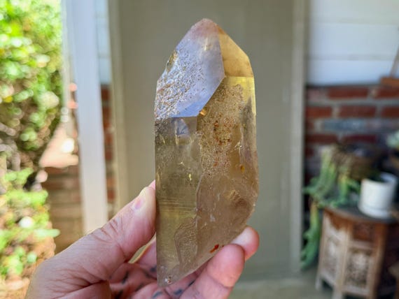 Citrine Lemurian, White Amphibole Inclusion, 670g, New Find, Channeling Formation, Diamantina, Minas Gerais, Brazil V502