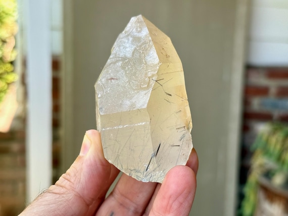 Citrine with Blue Tourmaline, 240g, Old Find, Channeling & Mediumship, Jenipapo, Minas Gerais, Brazil W934