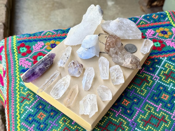 Chipped Lot of Lemurian & Clear Quartz, Tutu Amethyst, Dumortierite and Other Unique Finds, 16 Pcs, Discounted SCRATCH and DENT Lot WS214
