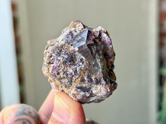 Unicorn Stone, Smoky Quartz with Purple Lepidolite & Green Tourmaline, 82g, Coronel Murta, Minas Gerais, Brazil A722