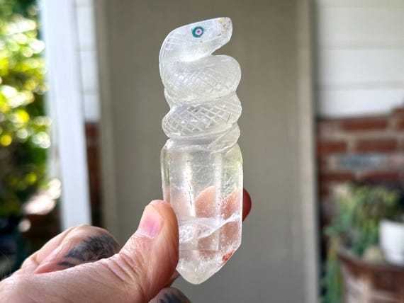 Quartz Crystal Serpent, Shamanic Snake Arte, Hand Carved from Native Peruvian Quartz