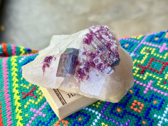 Bicolor Tourmaline & Purple Lepidolite Quartz, Unicorn Stone, 341g, Self-Standing, Coronel Murta, Minas Gerais, Brazil V280