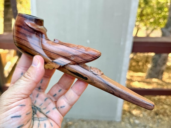 Humpback Whale Pipe, Traditional Wooden Tobacco Pipe for Shamanic Ceremony, Hand Carved from Tropical Hardwood