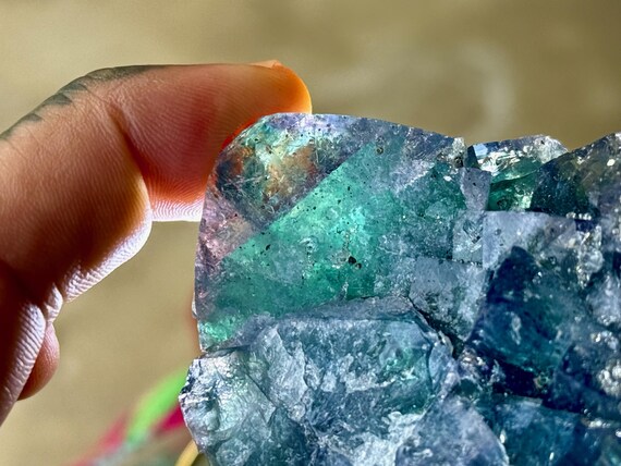Bicolor Fluorite, Natural Purple & Blue-Green Fluorite, 148g, UV Reactive with Color Change Properties, Nigeria A713