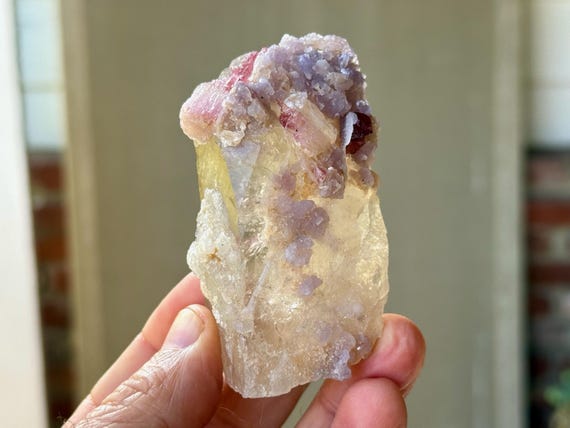 Unicorn Stone Quartz, Citrine, Lepidolite & Pink Tourmaline, 143g, New Find, Coronel Murta, Minas Gerais, Brazil A068