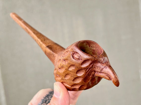 Mapacho Pipe by Peruvian Artist Luis Bocanegra, Solid Wood Bird Totem Pipe, Traditional Shipibo Pipe for Shamanic Ceremony, Made in Peru