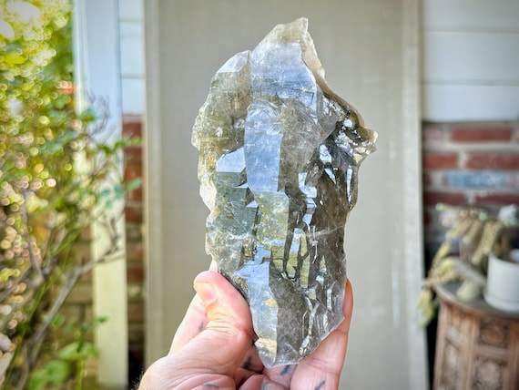 Smoky Elestial Quartz with Lodolite Inclusions, 514g, New Find, Root Chakra Crystal, Aracuai, Brazil W202
