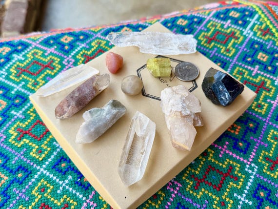Quartz & Mineral Mixed Lot, 10 Pcs, Starbrary Quartz, Red Garnet, Golden Apatite, Gobi Agate, Selenite and More WS271