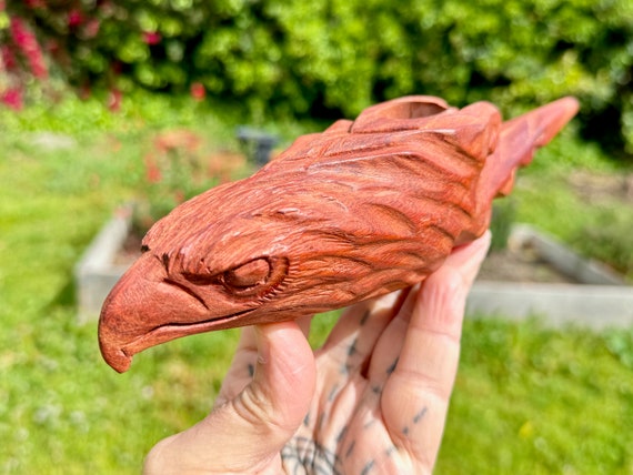 Eagle Totem Pipe by Betson Macawashi, Hand Carved Palo Sangre Wood Tobacco Pipe for Shamanic Ceremony, Made in Pucallpa, Peru