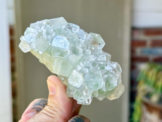 Green Apophyllite Quartz, "Disco Ball Apophyllite," 180g, Rarest Color, Heart Chakra and Crown Chakra, India W937