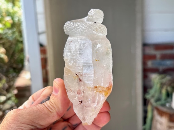 Serpent Quartz Crystal, Hand Carved Shamanic Snake Totem, 368g, Sacred Valley, Peru MD1
