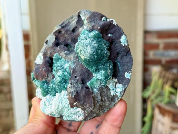Green Apophyllite with Celadonite, Botryoidal Formation, 550g, Old Find, Heart & Crown Chakra, Harmony with Nature, India V582