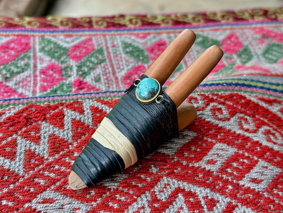 Double Kuripe with Turquoise, Traditional Shamanic Applicator Pipe, Hand Crafted from Tropical Wood
