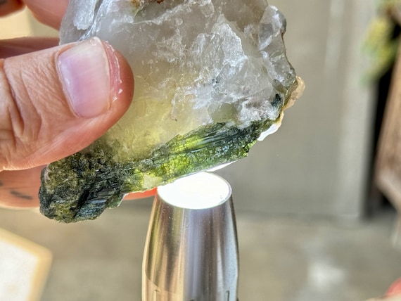 Green Tourmaline Quartz from Aricanga Mine, 228g, Old Find, Heart Chakra Crystal, São José do Safira, Minas Gerais, Brazil W325