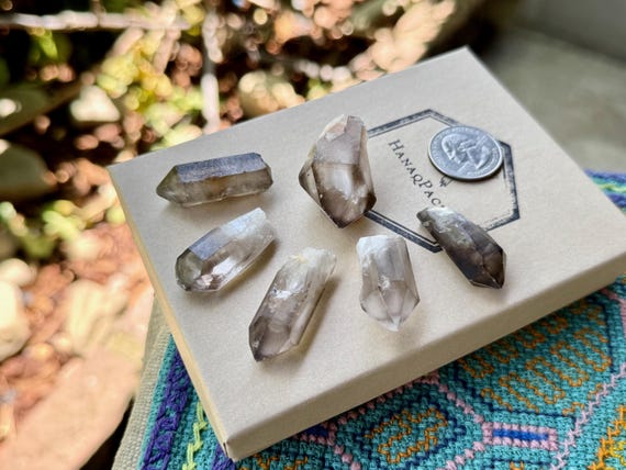 White Phantom Smoky Quartz Lot, 6 Pieces, Quartz with White Amphibole Inclusions, Minas Gerais, Brazil S814