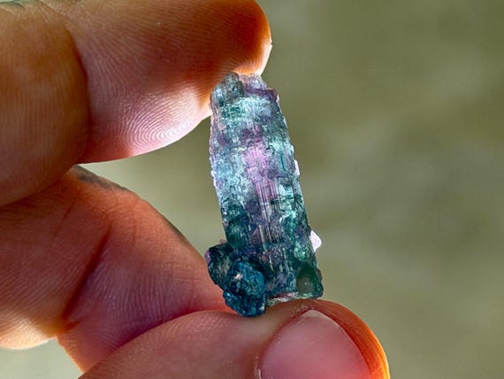 Bicolor Tourmaline with Lepidolite, Aricanga Mine, 3.8g, Blue-Green & Pink, Minas Gerais, Brazil B439