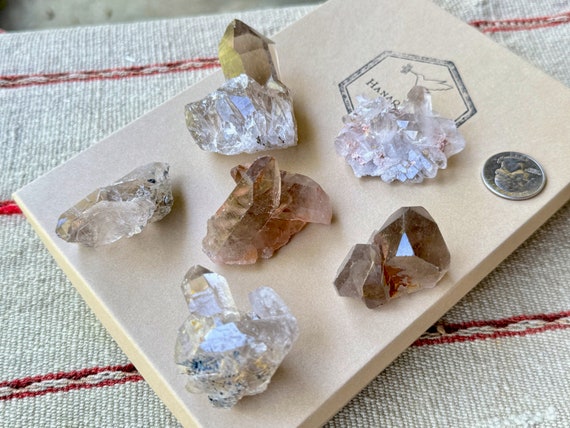 Golden Rutile and Smoky Quartz Cluster Lot, 6 Pieces, Conductor Amplifier Crystals, Novo Horizonte, Bahia, Brazil P784