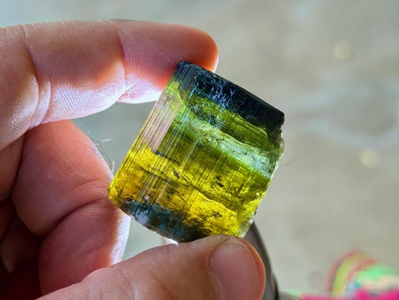 Tricolor Tourmaline, Yellow, Blue & Green, 52g, New Find, Coronel Murta, Minas Gerais, Brazil A772