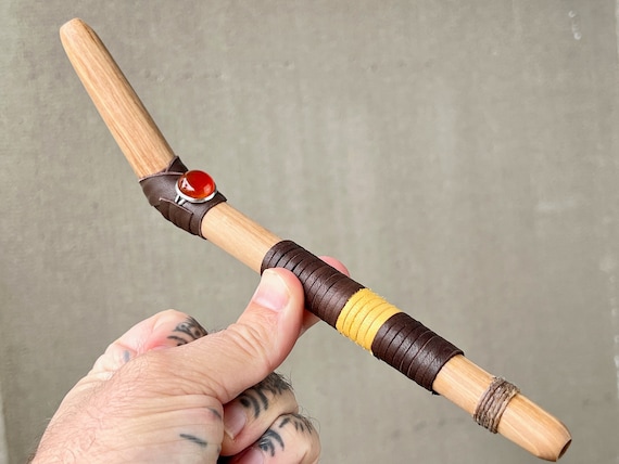 Tepi Pipe with Carnelian, Traditional Shamanic Applicator Pipe, Handcrafted from Solid Beech Wood
