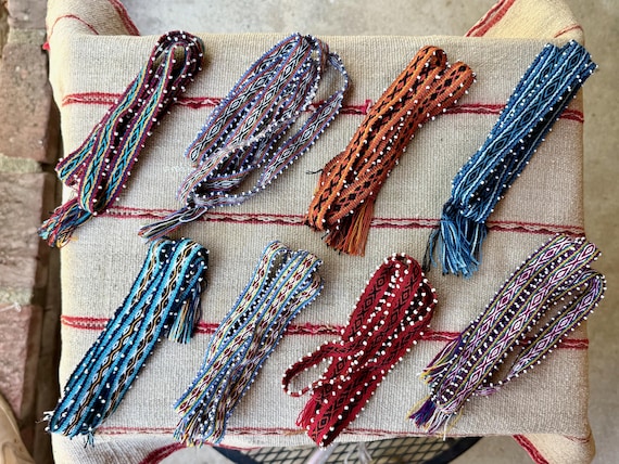 Watana Ties, Traditional Despacho Tie for Mesa, Large Size, Andean Beaded Bracelet/Hatband, Handmade in Chawaytiri, Peru