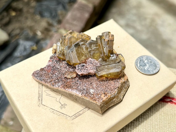 Golden Barite on Matrix, Yellow Barite in Tabular Formation, 193g, Crown Chakra Crystal for Inner Vision, Miraflores, Huanuco, Peru W240