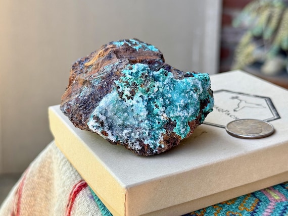 Chrysocolla with Crystallized Selenite Inclusions, Self-Standing, 227g, Rare Find, Throat & Heart Chakra, Durango, Mexico X466