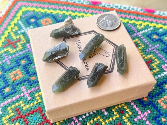 Green Hedenbergite Quartz Lot, 6 pcs, Heart & Root Chakra, Inner Mongolia A779