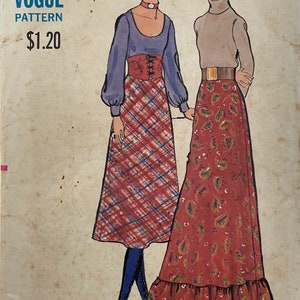 1970s maxi skirt with optional flounced hem Vogue 8242 Partly cut vintage sewing pattern W 25.5 H 36 Retro 70s cottagecore or prairie style