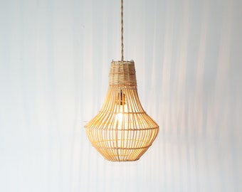 Handwoven Rattan Small Pear Pendant Light | Simple and Natural Lamp Boho