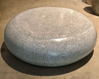 Gray or White Terrazzo round indoor outdoor coffee table low profile - Pebble Stone look