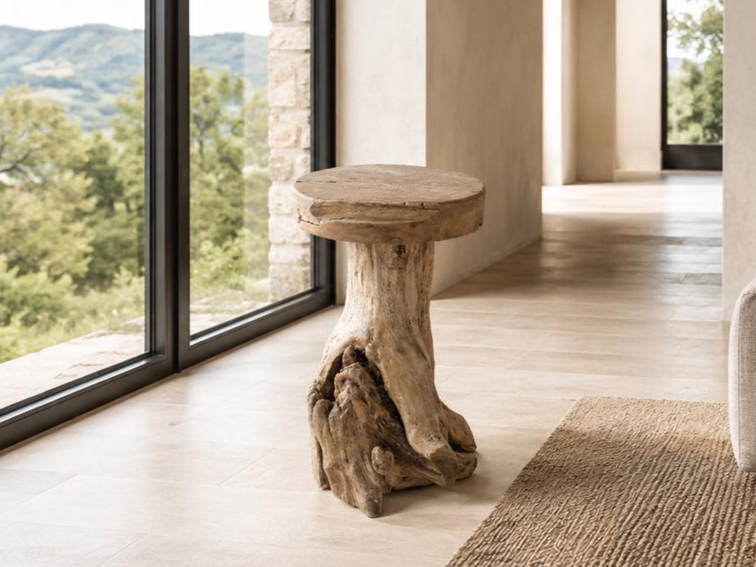 Reclaimed Wood Stool or Side Table | Solid Teak Root | Natural Wood ...