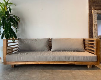 Teak Indoor/Outdoor Patio Sofa with Cushions