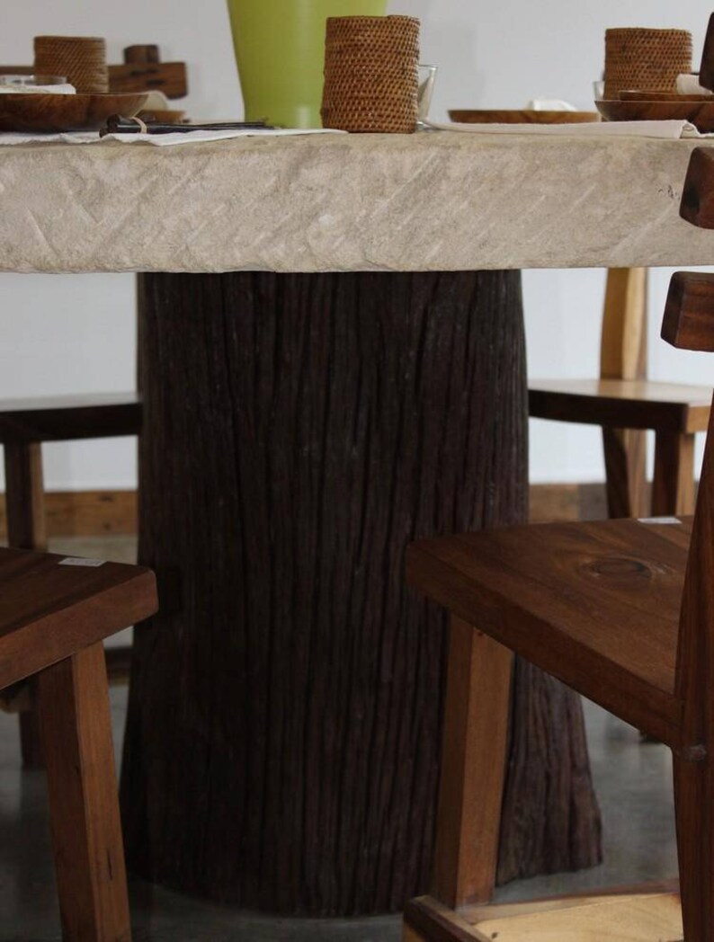 Round Limestone Table With Tree Trunk Base Etsy