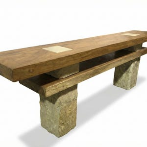 Artisan Live Edge Console | Solid Pacific Walnut Slab on Limestone Base | Low Media Console, Entryway Table, Modern Primitive Design