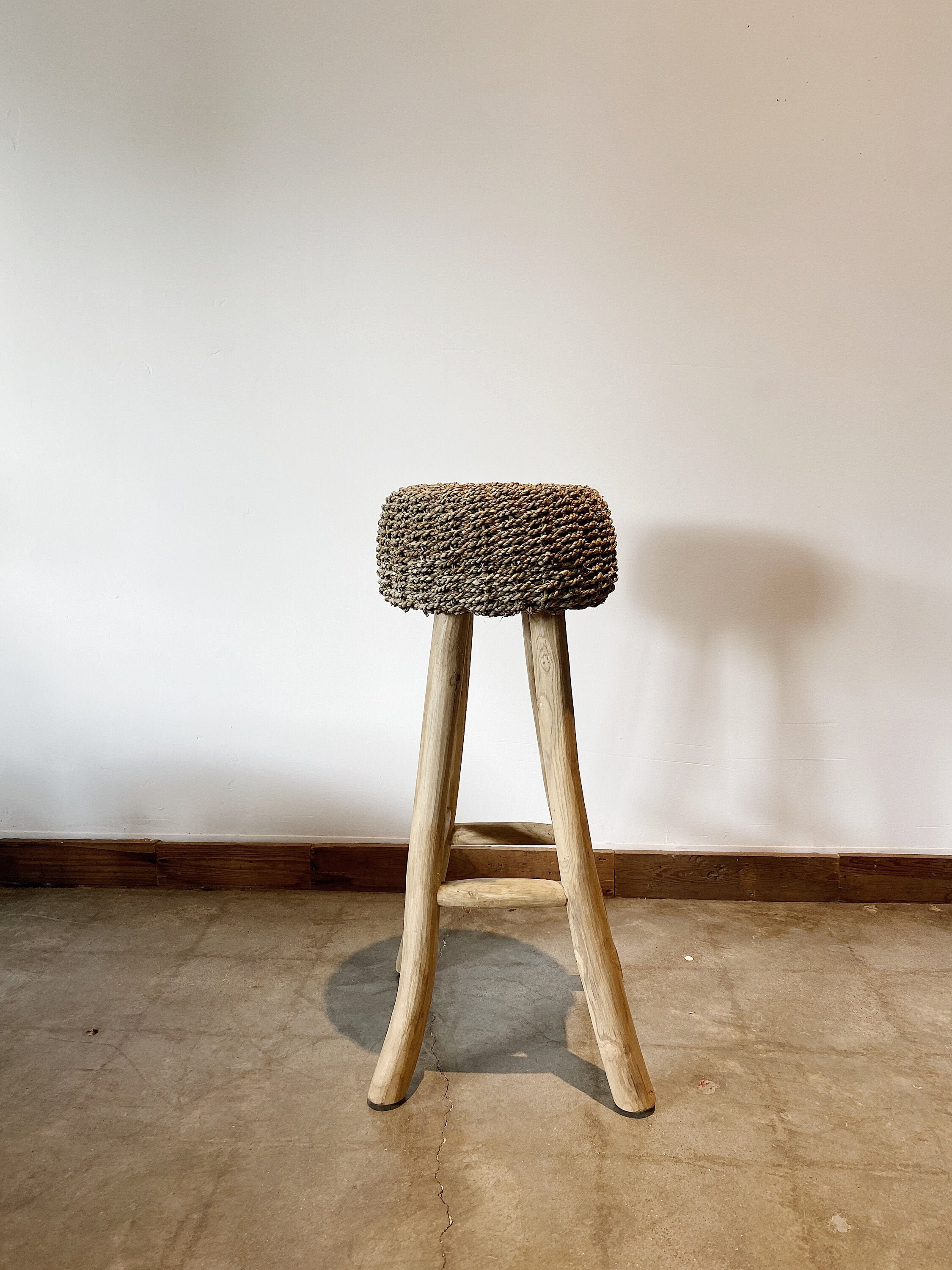 RAFFIA BAR STOOL Handmade Teak Wood Stool for Bar or Kitchen