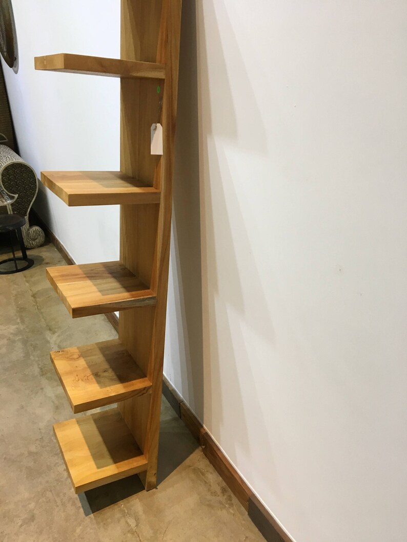 Solid Teak Wood Leaning Book Shelf Etsy