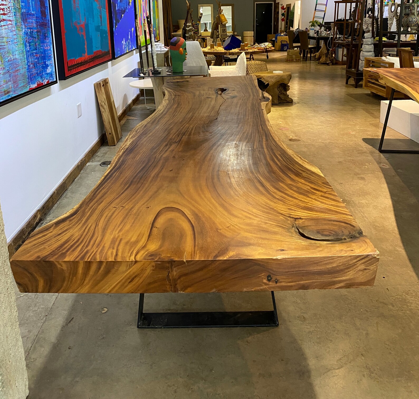 Large Live Edge Table 136 Wood Slab Metal Base Etsy