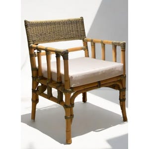 2 x Natural Wicker and Rattan Outdoor/Indoor Dining Chair | Handmade, fully assembled with white cushion - Contract Grade