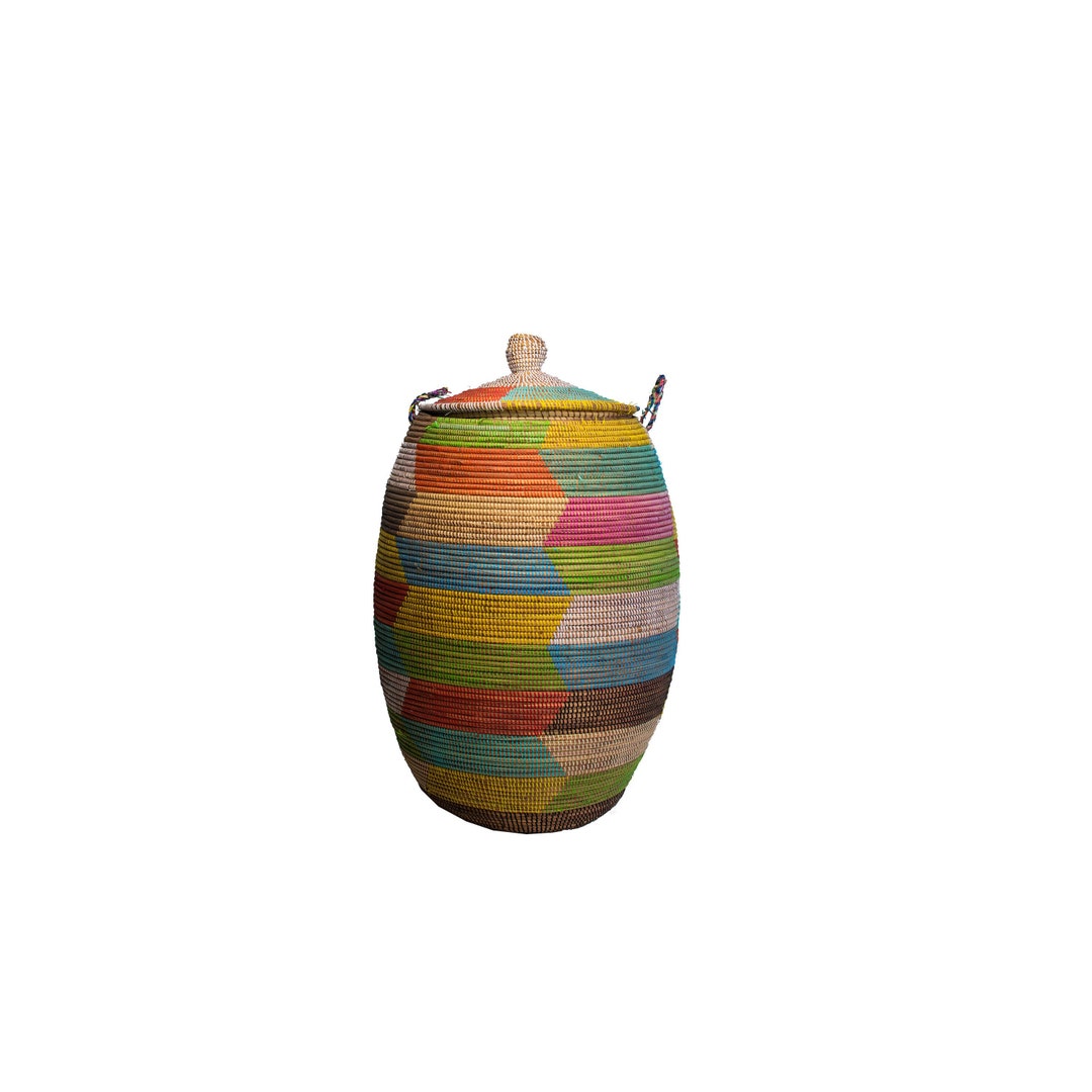 Large African Rattan Colorful Basket - Etsy